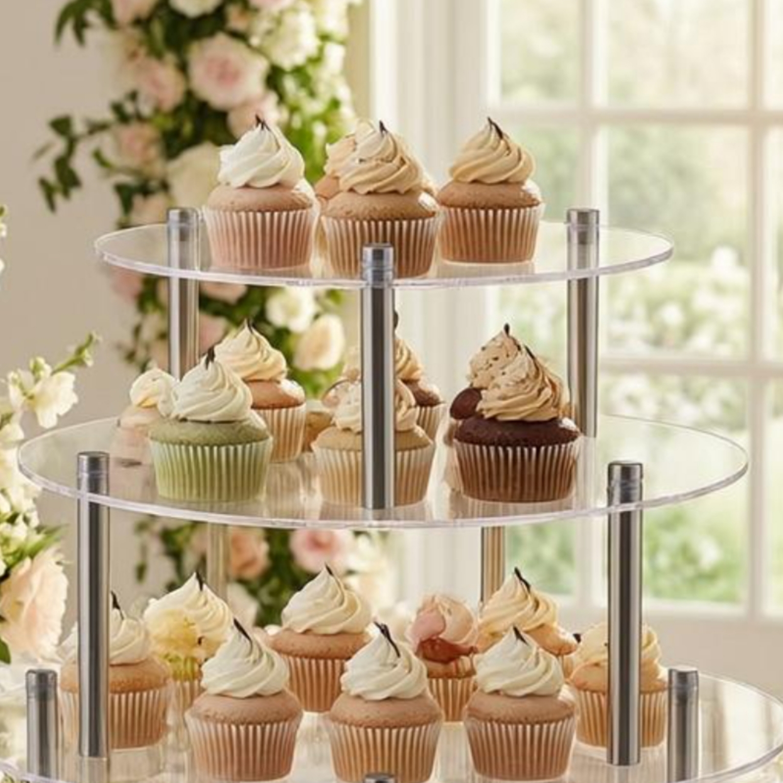 Display Risers Set - Acrylic Cake Stand Cylindrical Metal Posts